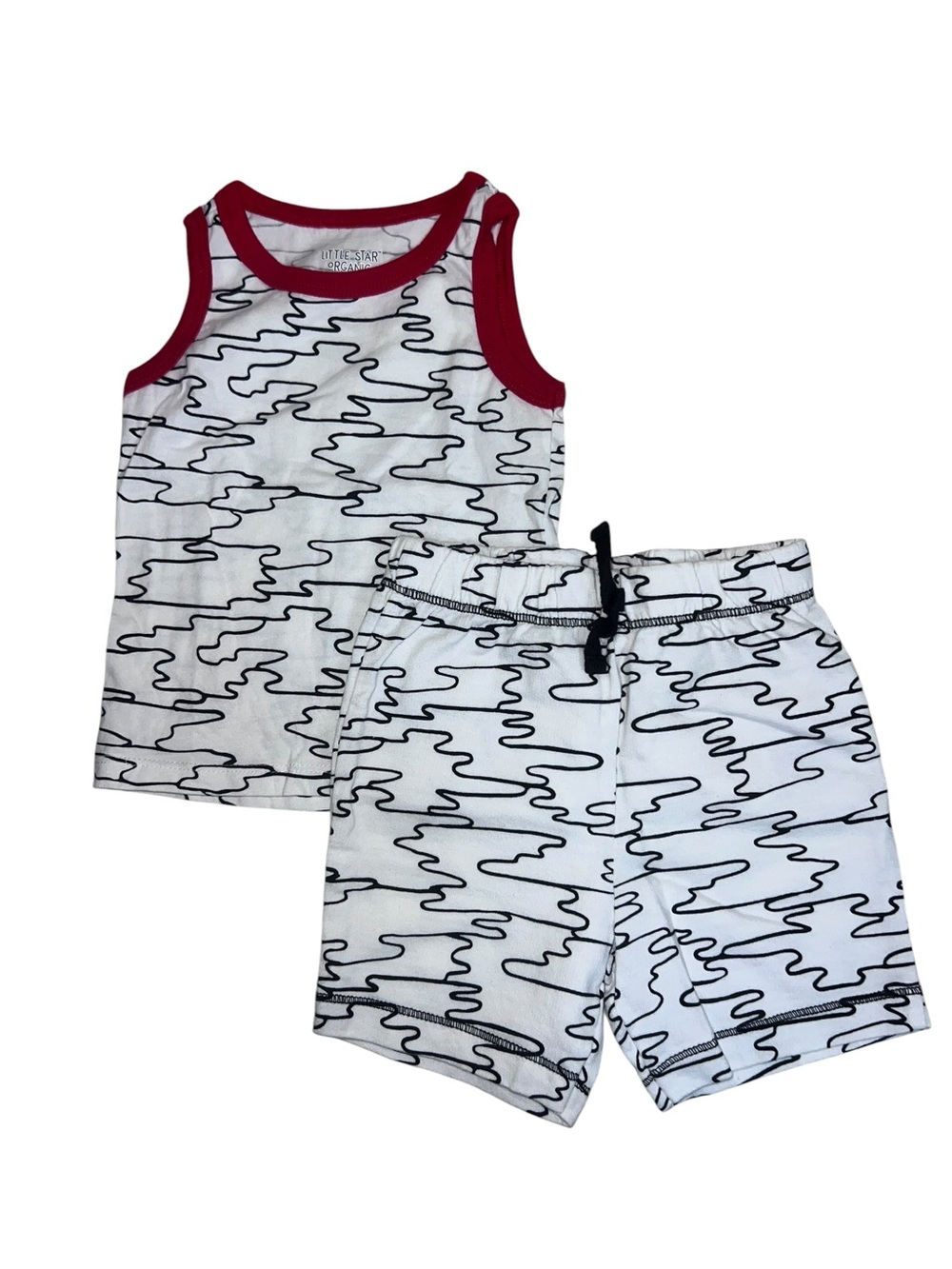 White & Red Scribble Tank and Shorts Set
